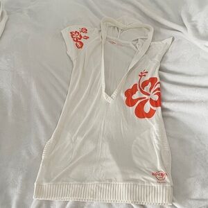 Hard Rock Cafe San Juan Cream and Orange Floral Hooded Tunic